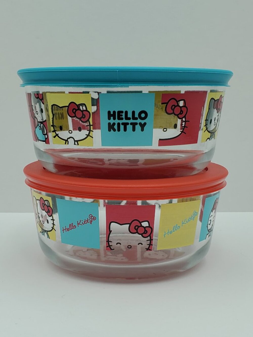 Pyrex Hello Kitty Glass Food Storage Bowls Glass Containers with Plastic Lids